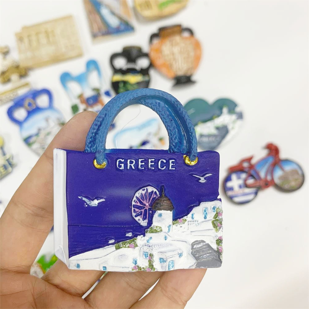 World travel Fridge Magnet Greece Sparta Kariatides Hellas Athens Sentorini Crete Tourist souvenir Magnetic Refrigerator Sticker: black