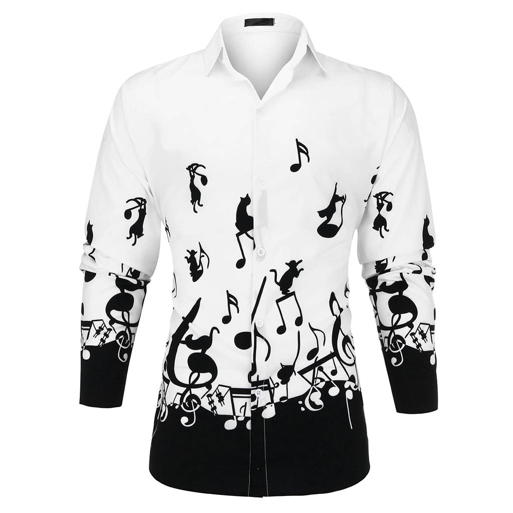 Halloween Printed Musical Notes Shirts Plus Size Long Sleeved Blouse Plus Size Breathable Elasticity Dailywear