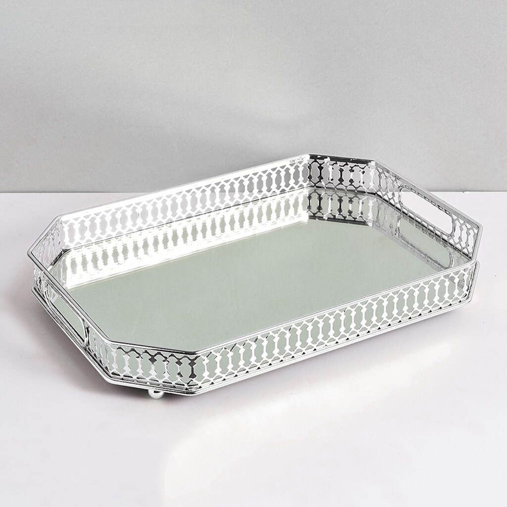 Crystal Cosmetic Tray Decorative Vanity Mirrored Jewelry Trinket Organizer Trays Vanity Makeup Tray Bathroom Home Decor