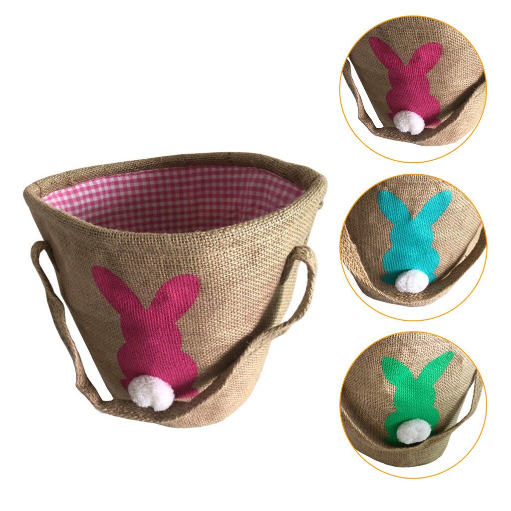 1pcs Cute Easter Bunny Basket Linen Baskets Egg Candy Baskets Happy Easter Party Decoration Supplies For Kids Tote Bag #T2P