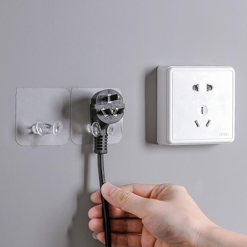 3pcs/Pack Adhesive Plastic Power Plug Socket Holder Transparent Home Office Wall Powerful Hanger Wall Storage Hook