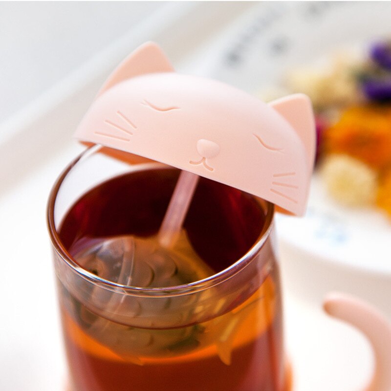 Leuke Kat Glas Kopje Thee Mok Met Vis Zetgroep Zeef Filter Thuiskantoren