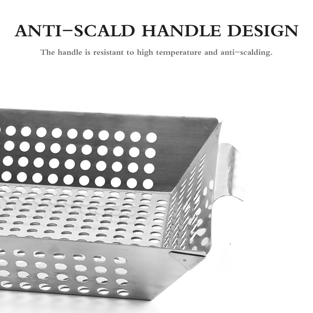 Stainless Steel BBQ Grill Basket Vegetable Grill Pan Portable Barbecue Drain Tray Net For Fish Vegetables Steak Shrimp Chops Net