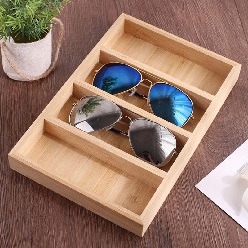 HUNYOO 4/5/6-Tiers Bamboo Sunglasses Display Wooden Vertical Eyewear Organizer Glasses Display Stand Showcase Eyeglasses Holder: 4