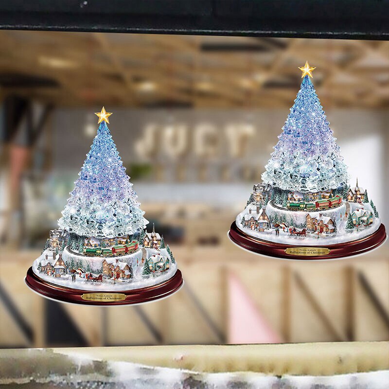 Crystal Christmas Tree Wall Stickers Self Adhesive Glass Window PVC Decorations 1 Pcs