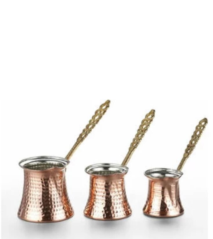 Hand Gehämmert Kupfer Türkischen Kaffee Topf, ein Krug Vintage Jazzva, Briki Messing Griff: 3 PCS (ranging Cups)