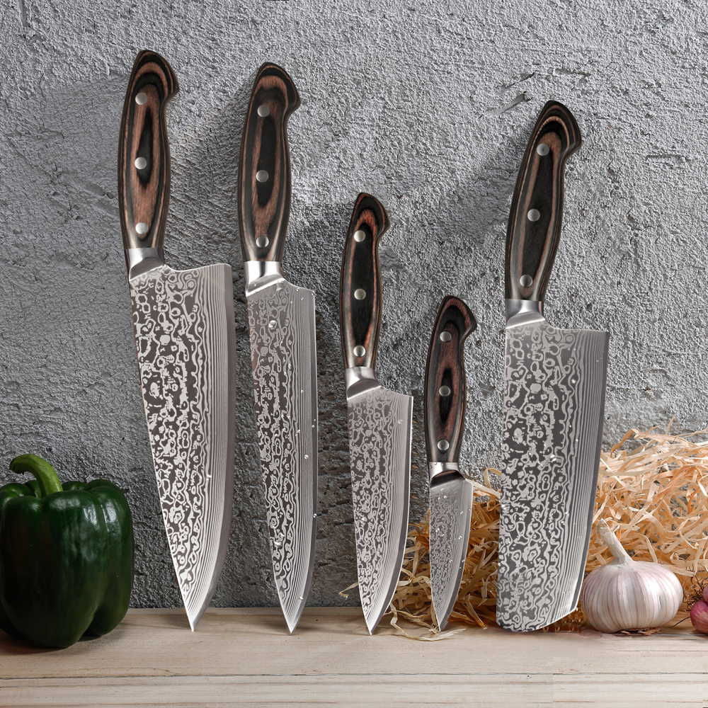 Shuooge køkkenkniv 8 tommer kokkeknive japansk højkulstof rustfrit stål kødkløver skiver santoku kniv