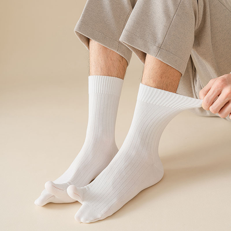 Calcetines de 2 dedos para hombre, sandalias con chanclas, calcetines de tubo medio con 2 dedos, calcetines con punta dividida a rayas de Color sólido, calcetines de algodón informales de negocios
