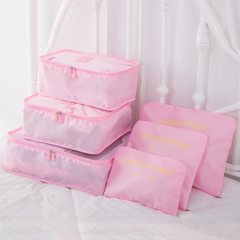 6 st/set bagageförpackningsorganisatörset resenätväska i väska bagageorganisatör förpackning kosmetikapåsorganisatör för kläder: Rosa