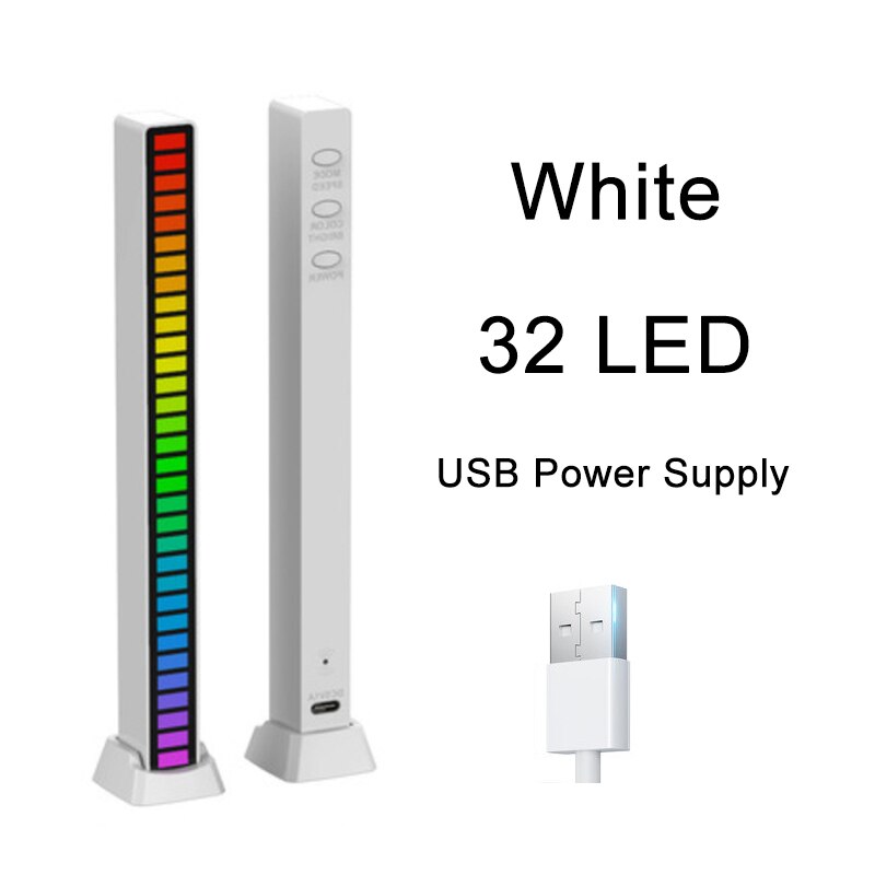 Lumières LED colorées de contrôle du son, rvb, contrôle par application, lumière de ramassage de rythme de musique, DJ Disco, voiture, TV, ordinateur de bureau, décoration: White