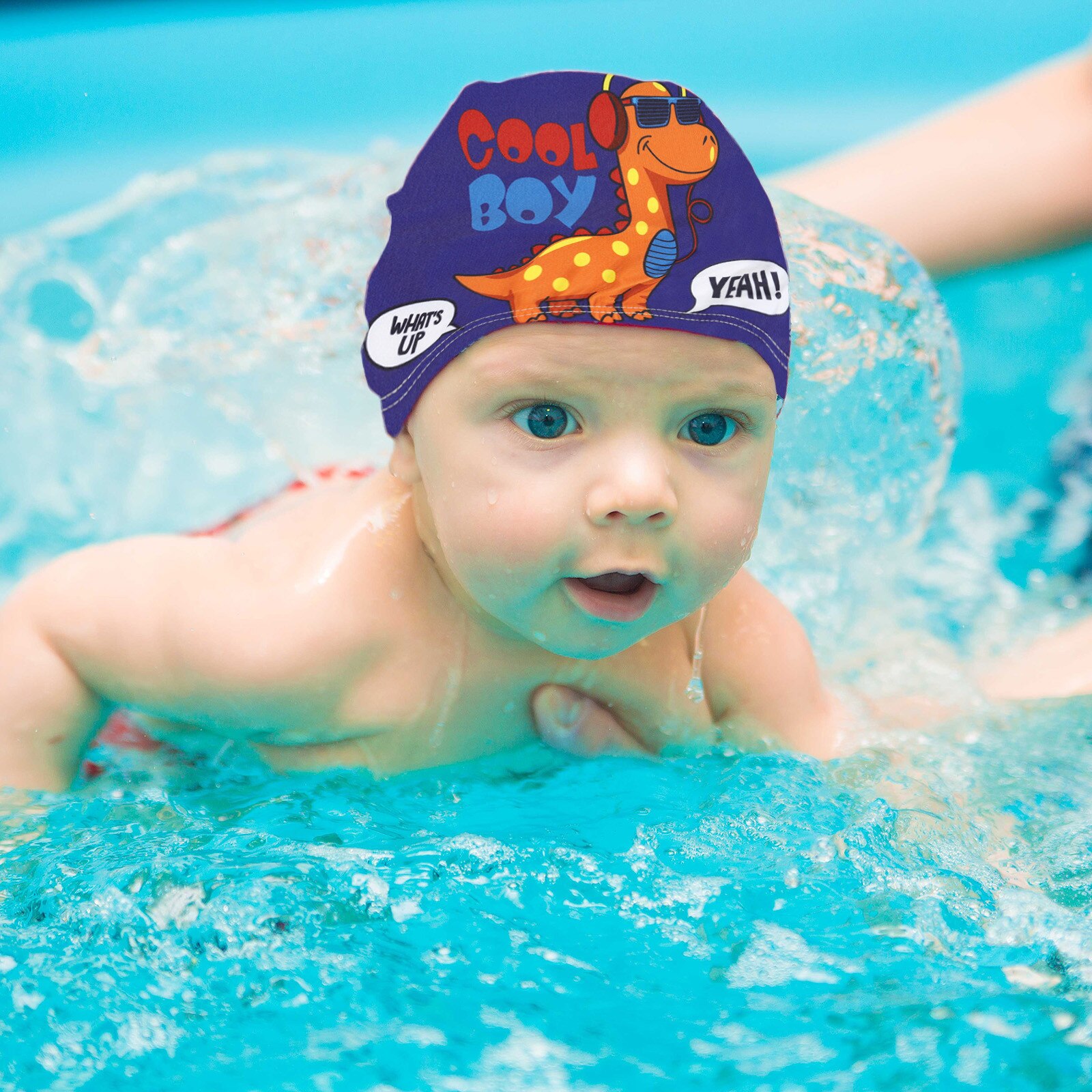 Gorro de natación con estampado de animales para niños y bebés, gorro ligero de poliéster suave con orejas protectoras e impermeable, Unisex # BL2: D