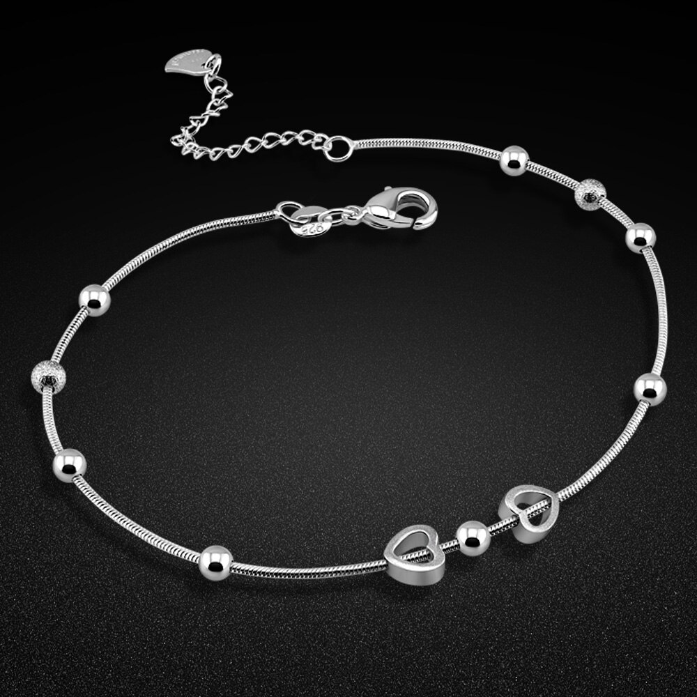 Bracelet de cheville en argent pour femmes 925 Bracelet de cheville en argent Sterling minimaliste perle ronde chaîne en argent été fille bijoux