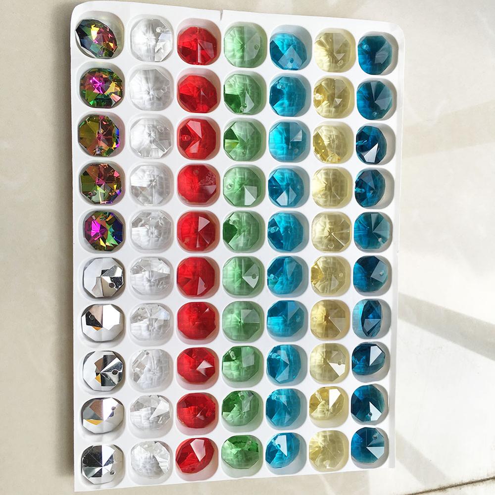 7 Kleur Kristal Glas Achthoek Kralen 70 Stks/partij Verlichting Accessoires Bruiloft Decor.K9 Prisma Kroonluchter Onderdelen Enkel Gat