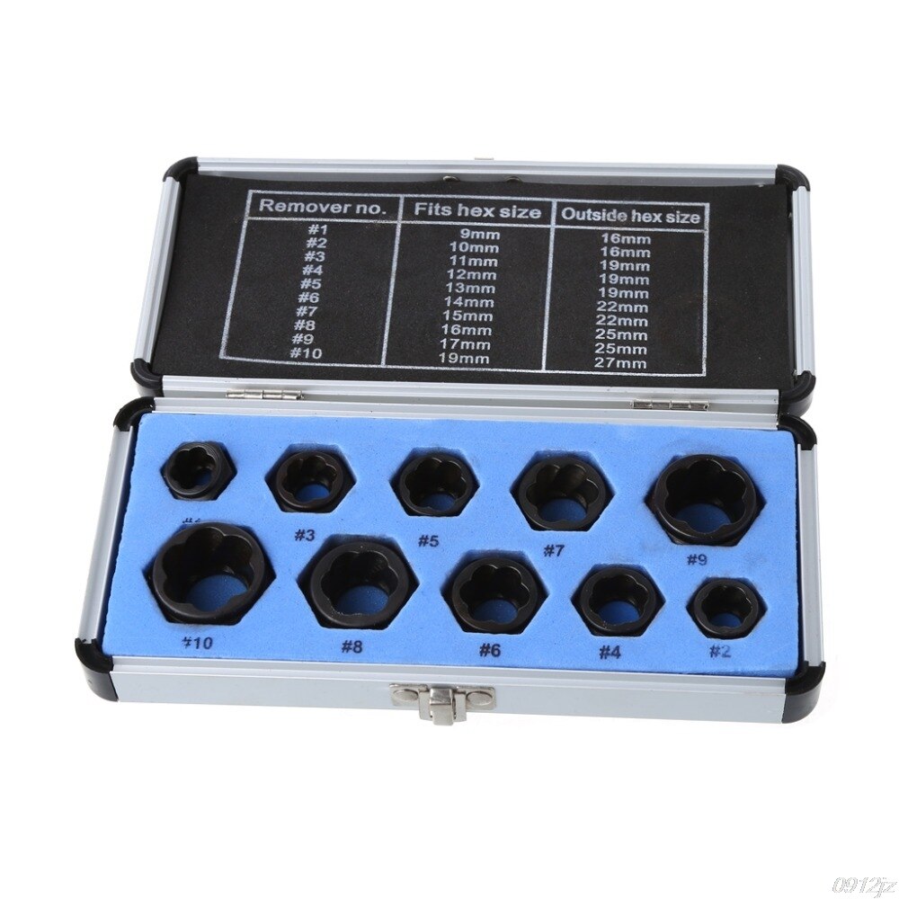 10Pcs 9-19mm Damaged Nut Bolt Remover Stud Extractor Tool Set Broken Bolt Removal Kit Fasteners Bolts