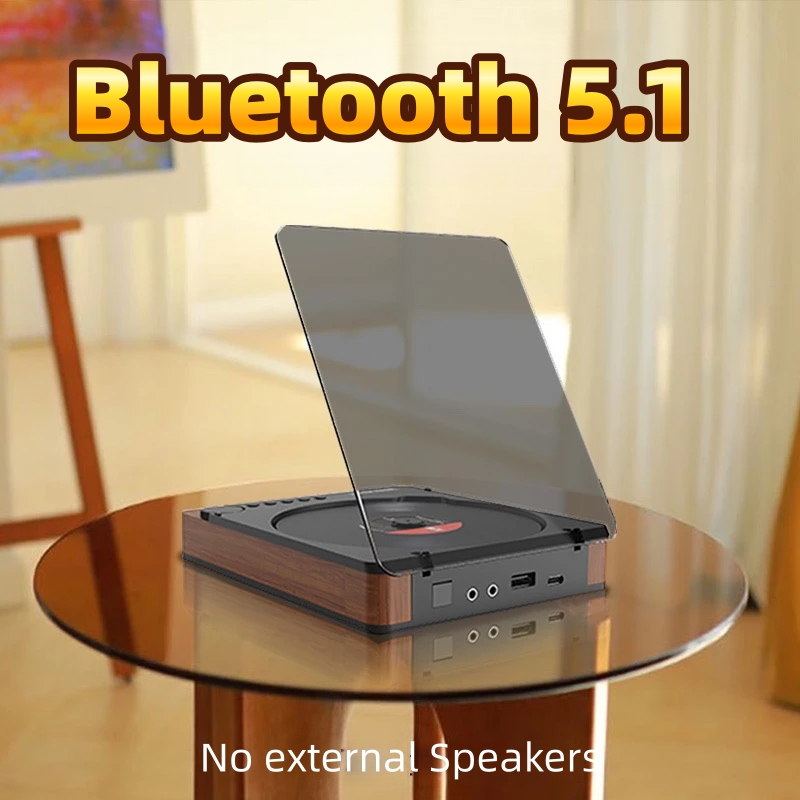 Retro CD Player with Optical Fiber LED Display HiFi Stereo Sound AUX USB Wireless Bluetooth for Home Desktop Theater Audio
