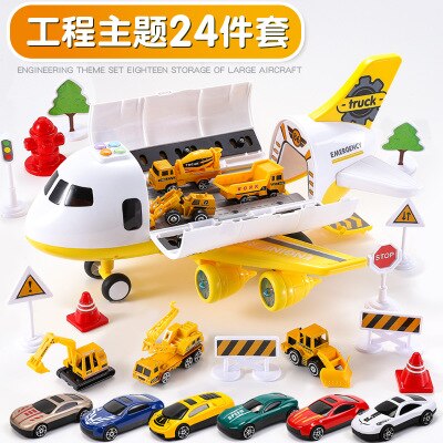 Kinderen Speelgoed Vliegtuig Grote Jongen Baby Politie Legering Auto Parkeerplaats Grote Vliegtuig Model Speelgoed Auto: Engineering 24 pcs