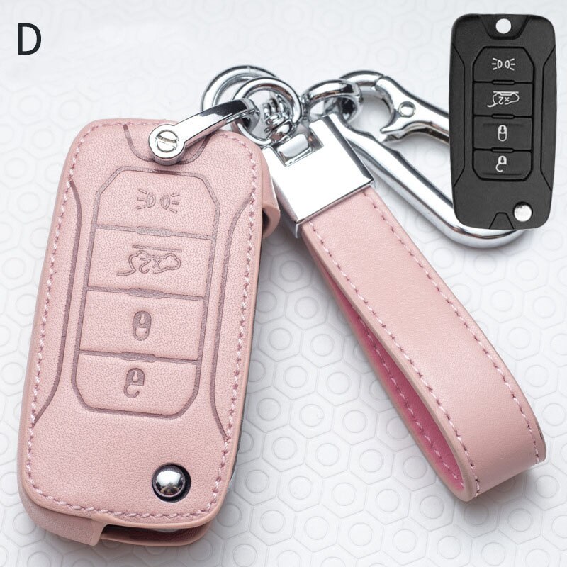 Leather Car Key Case for Car for Jeep Renegade flip folding Key Holder Covers Ring Key Cover: pink