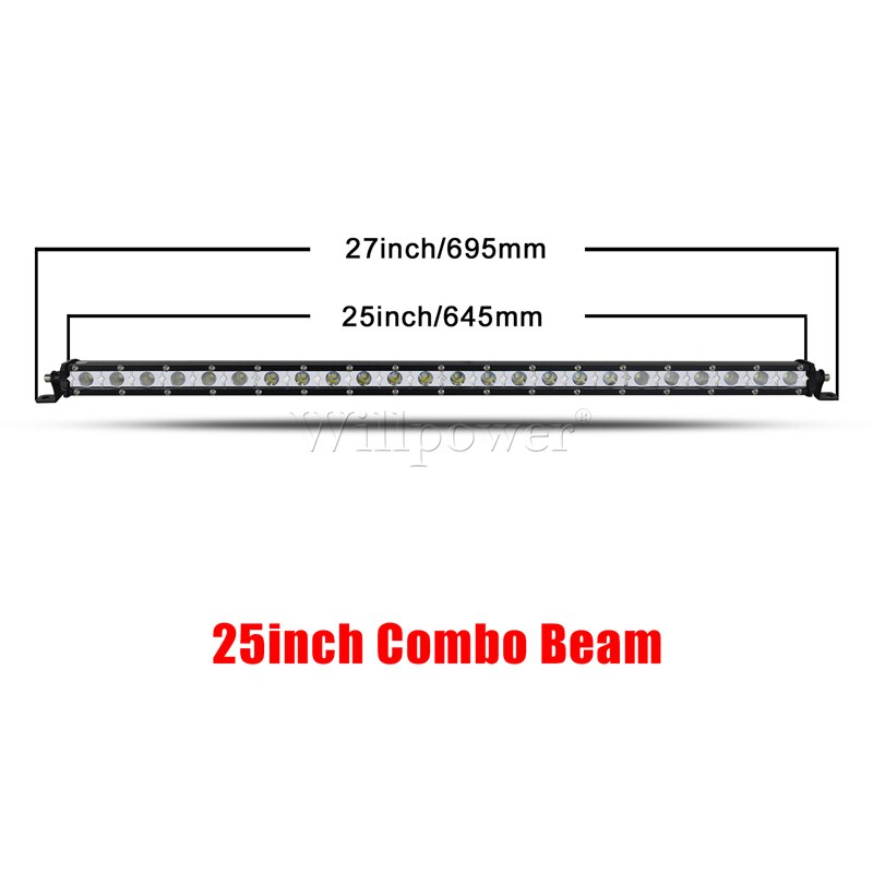 Offroad 4X4 Car Hood Bullbar 7" 13" 20" 25" 30" 38" Slim LED Light Bar Pickup UTV SUV Bumper Flood Fog Spotlights Driving Lamp: 25in Combo Beam