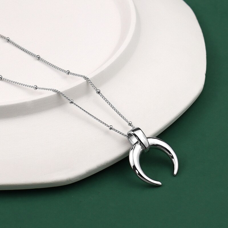 Måne vedhæng halskæde til kvinder krave guld splint farve rustfrit stål måne halvmåne halskæde collier femme smykker: Forsølvede