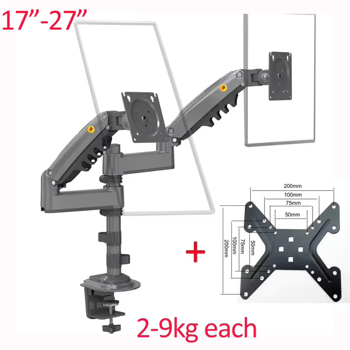Support de bureau à ressort à gaz pour double écran, ressort à gaz, bras de support, mouvement complet, support TV LCD, 2-9kg, ergonomique, passe-fil à bras long, NB, H180, 17 "-27",: WHITE