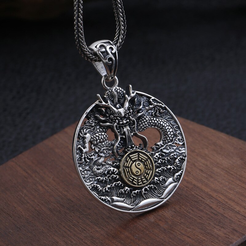 100% 925 sterling zilveren kleur pop sieraden gegraveerde thaise zilveren hanger man jiugong roddel tenglong hanger mannenhanger