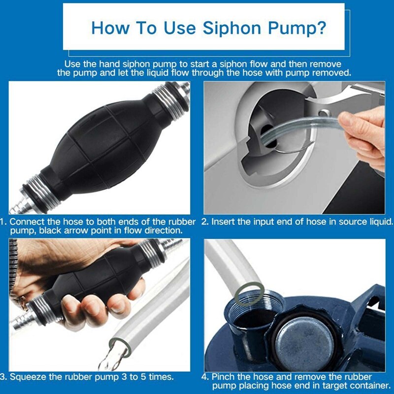 Flow Siphon Hand Pump Portable Manual Car Fuel Transfer for Gas Gasoline Petrol Diesel Oil Liquid Water Tank 2M/3M Syphon Hose