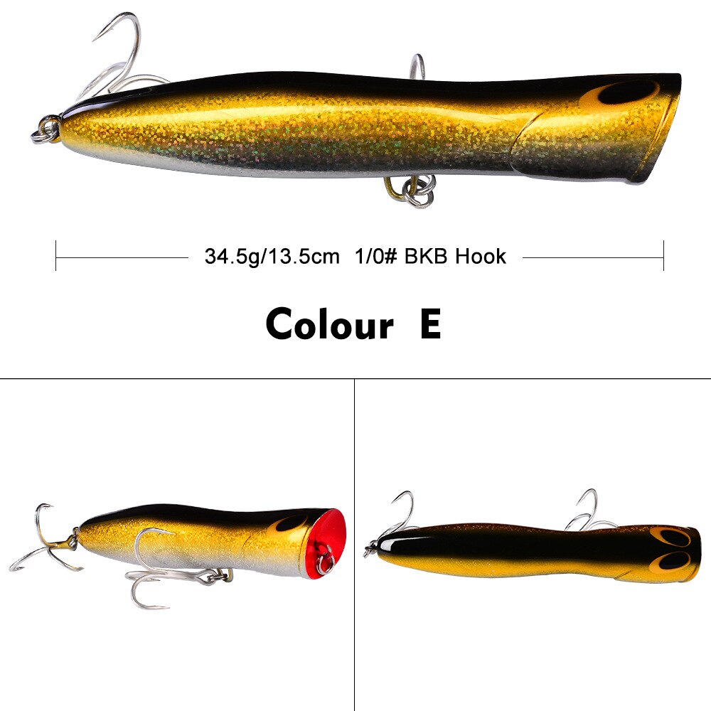 Popper Fishing Lure Bait Weights13.5CM 34.5g Hard Bass Fishing Tackle Topwater Lure Pesca Whopper Trolling Articulos De Pesca: e