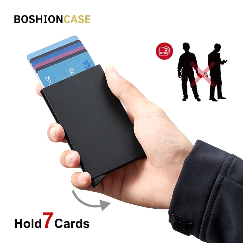 BOSHIONCASE de aluminio de la tarjeta de crédito de funda, soporte Porte Carte Bancaire Kreditkartenetui Kaarthouder Pop Rfid bloqueo Metal