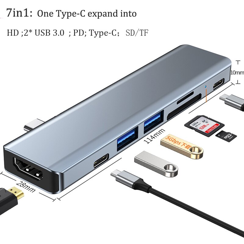 Direct Plug-in Type C Docking Station Macbook Adapter Pro Apple Laptop Usb Thunderbolt PD 4k HDMI-Compat Samsung Huawei Matebook: 7in1 one Type C port