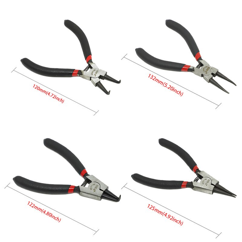 Pack-4 Heavy Duty Circlip Pliers Kit Outside Inside 7" 180mm Right Angled Beak Portable Multifunctional Snap Ring Circlip Pliers