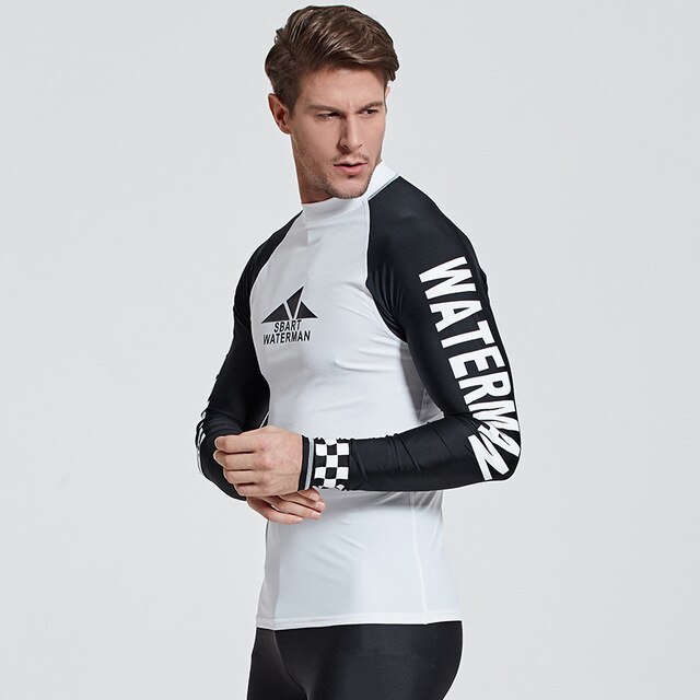 Sbart Men Scuba Snorkeling T Shirts UPF 50+ Wetsuits Diving Suits Tops Long Sleeves Surfing Rash Guards Male Bathing Suits: white / XXL