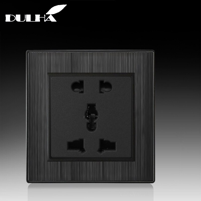 Black 5 Pin Wall Power Socket Satin PC 10A Multifunction 5 Holes Wiring 110-250V Universal Electrical Plug Outlet