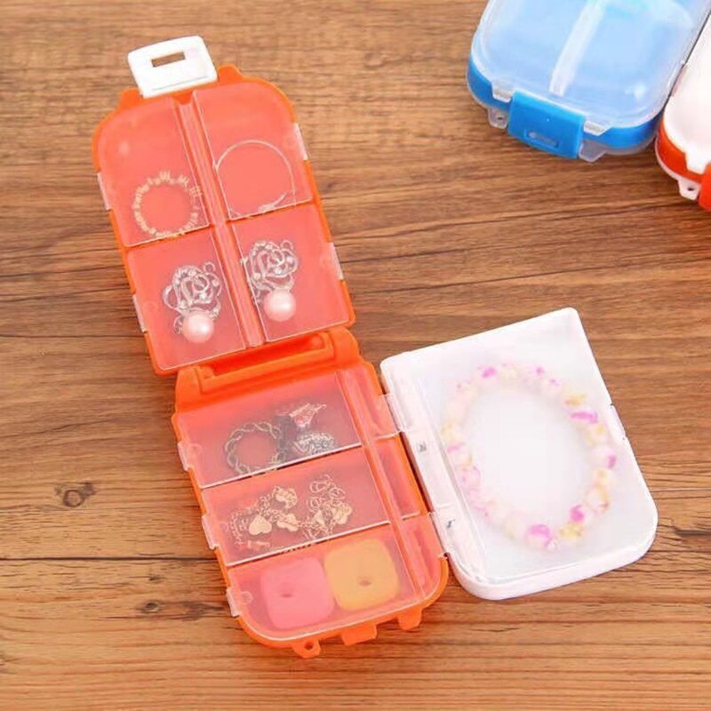 One Week Travel 8 Compartments Small Pill Box Divided Into Compartment Single Cover Portable Pill Box Tablet Capsule Storage Box