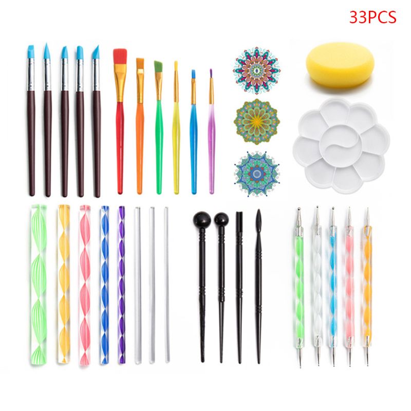 47 teile/satz Mandala Punktierung Werkzeuge für Malerei Felsen Stein Stift Schablone Schablone Pinsel Tablett Bausatz