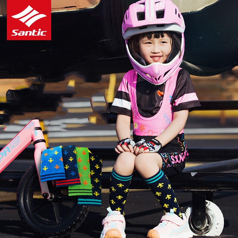 Santic-medias de bicicleta transpirables para niños y niñas, medias deportivas de seguridad, 4 colores