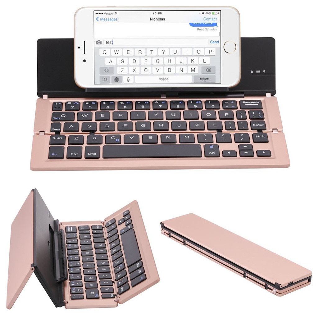 Draagbare Aluminium Vouwen Blueteeth Toetsenbord Opvouwbaar Compatibel meeste tablets en smartphones Natuurlijke en Kleine