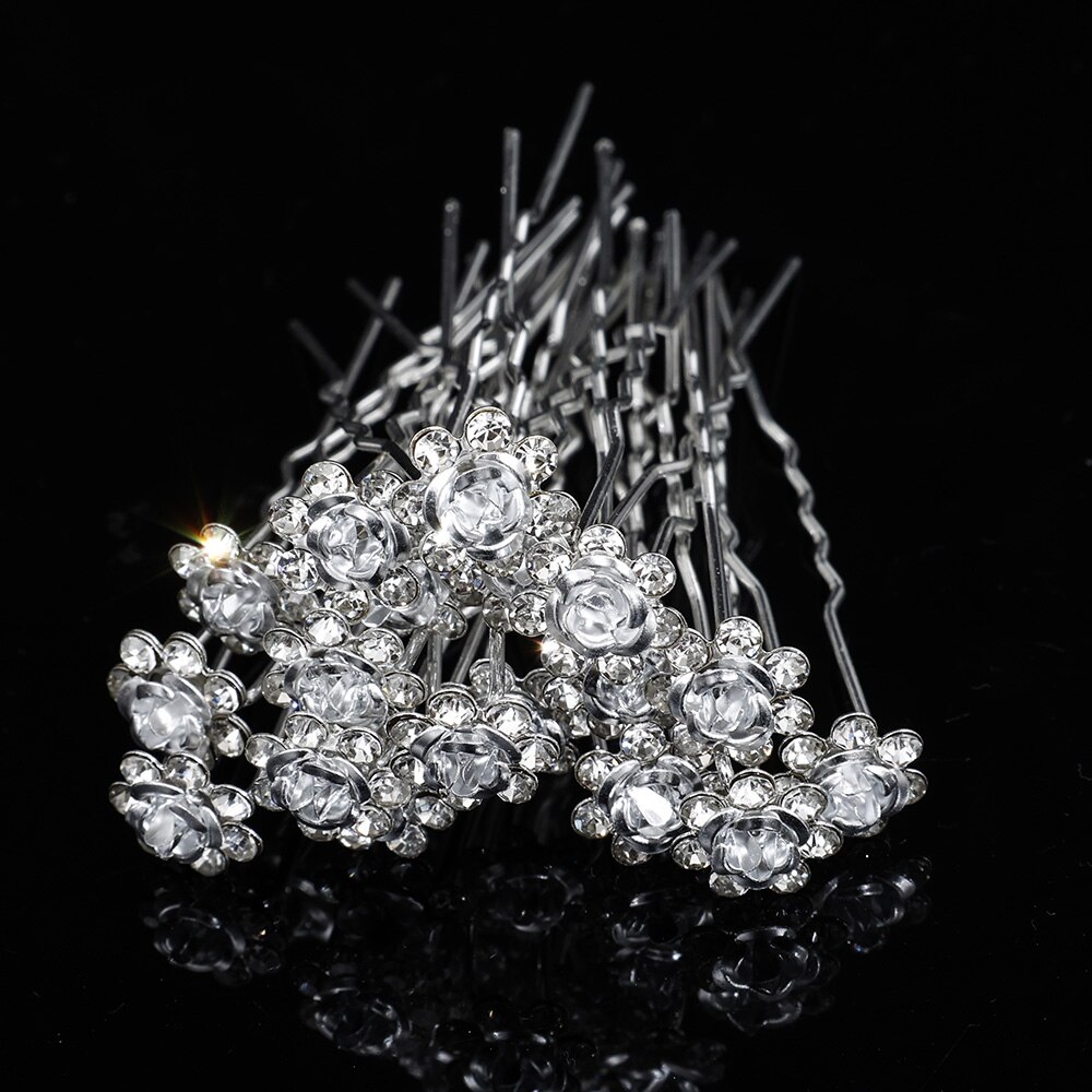 Kolor srebrny perła Rhinestone ślubne grzebienie do włosów akcesoria do włosów dla kobiet akcesoria ozdoby do włosów biżuteria ozdoba ślubna do włosów: 20Pcs 12