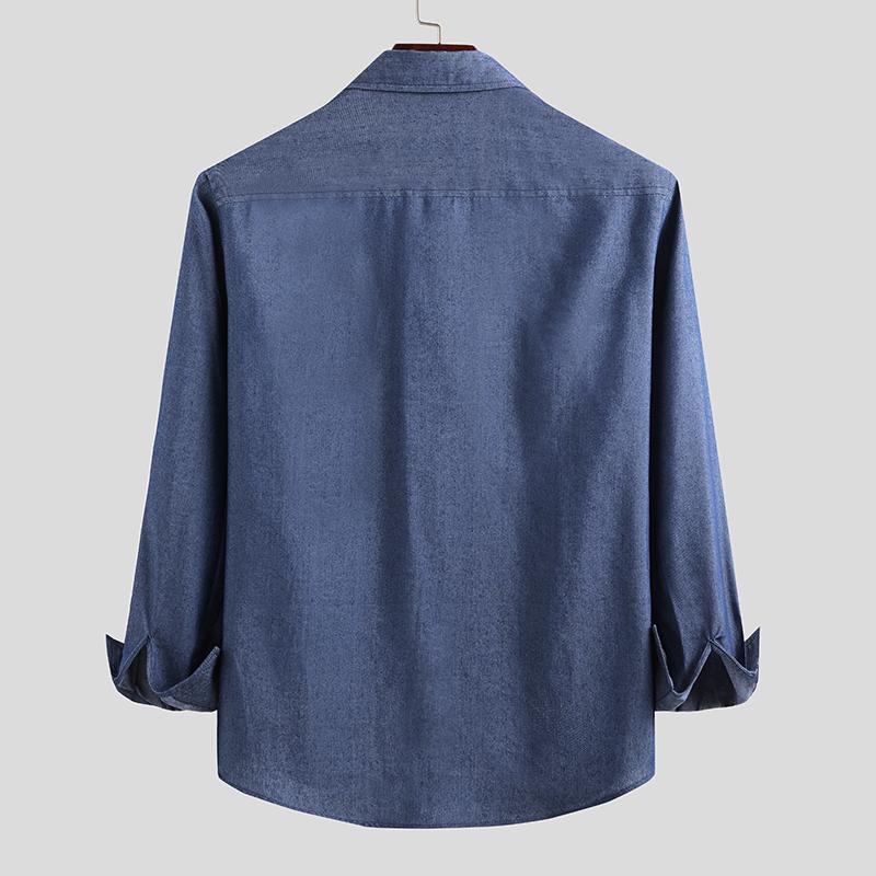 Incerun män jeansskjorta långärmad turn down krage streetwear tunna toppar arbetsskjortor höst chica fickor camisas