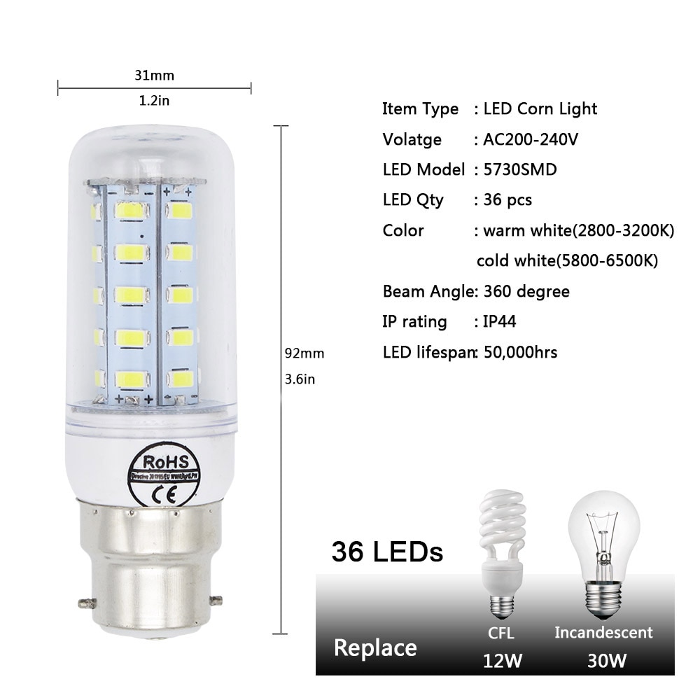 Lampada b22 led-lampen 240v 220v 7W 12W 15W 20W Glühbirne 72x5730 SMD 30W Kalt Warm Weiß Led Scheinwerfer Lampe
