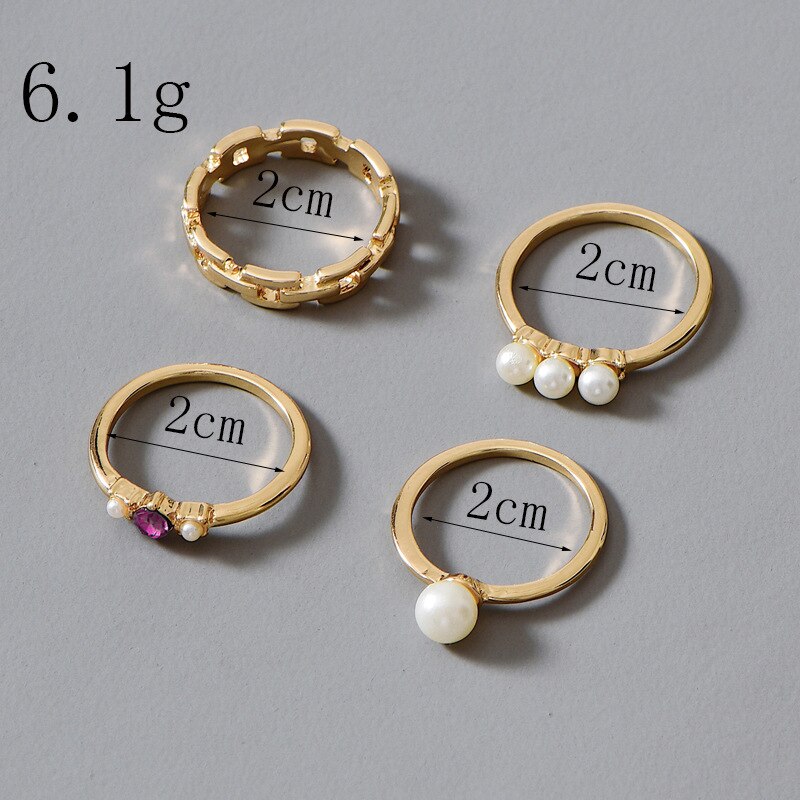 4 Stks/set Bohemen Blad Bloem Crystal Pearl Open Knuckle Gold Ring Vrouwen Ringen Set Wedding Party Sieraden