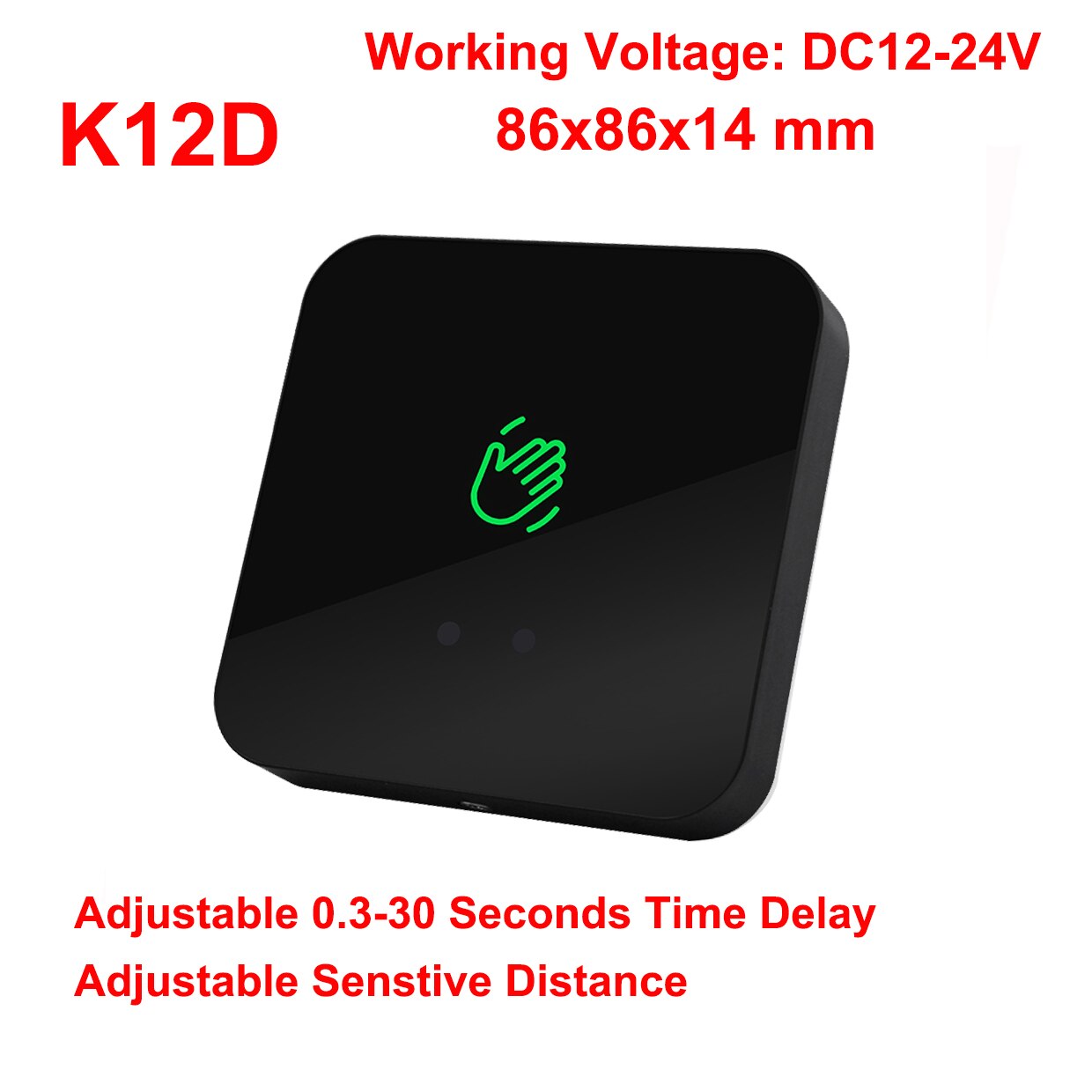 Surface Installation Contactless No Touch Infrared Lock Exit Button IR Door Release Switch: K12D 86x86x14mm