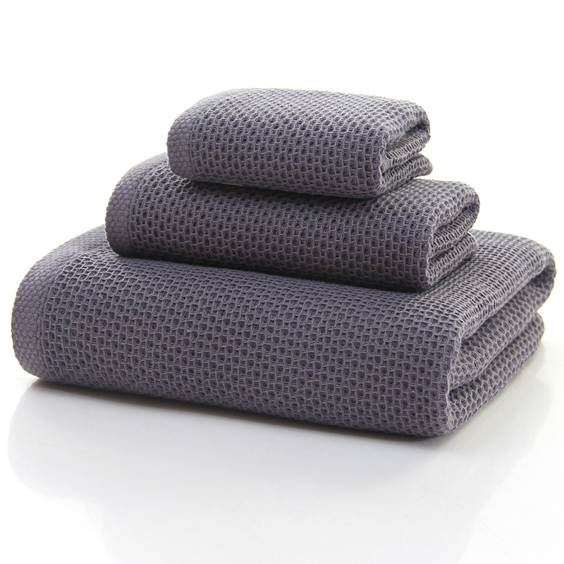 3- stykker / sæt bikage tyndt bomulds håndklæde sæt sommer håndklæder lille ansigt håndklæde brun grå absorberende vaskeklud: Mørkegrå