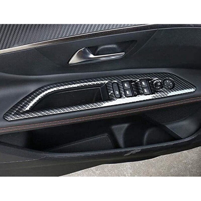 for Peugeot 3008 GT Carbon Fiber Window Lift Switch Button Cover Trims Door Armrest Panel Frame