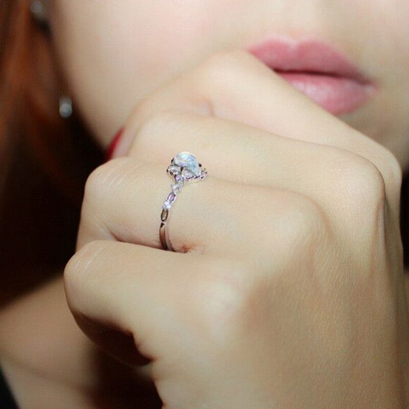 Moonstone Rings For Women Vintage Tibetan Ring Classic Water White Stone Ring Female Jewelry