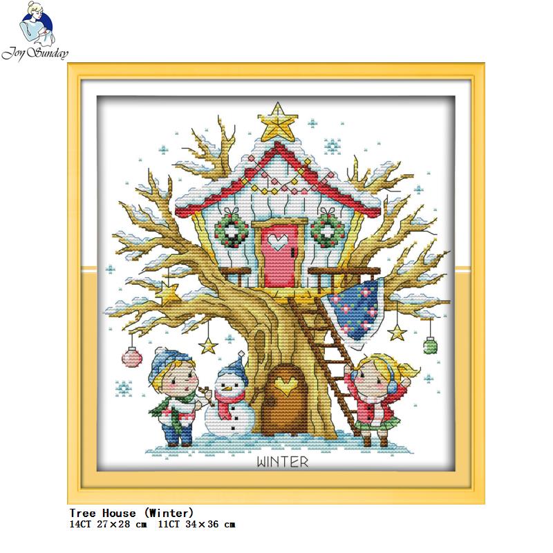 Cartoon Tree House Series Embroidery Counting Cross Stitch Kit 11CT 14CT Stamped Printing Needle and Thread Set Room Decoration
