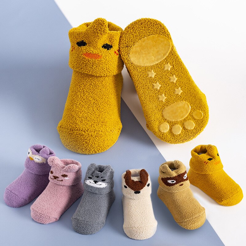 Corail polaire bébé anti-dérapant chaussettes de sol automne hiver -né et épais chaussette -né bébé fille garçon infantile chaussettes d'intérieur