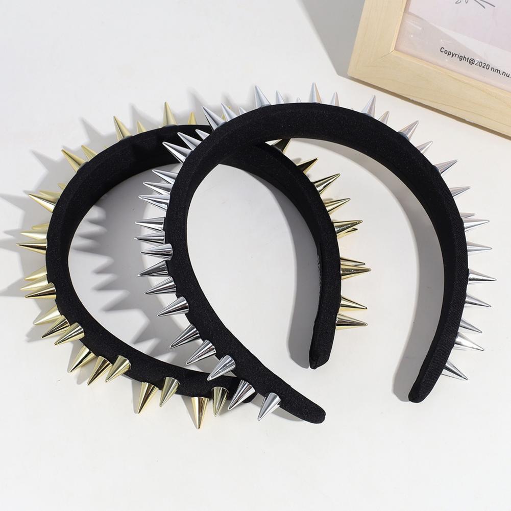 Vrouwen Hoofdband Overdreven Punk Stijl Lange Klinknagel Decor Haar Hoepel Brede Band Elastische Anti-Slip Dame Hoofdband Haar Accessoire