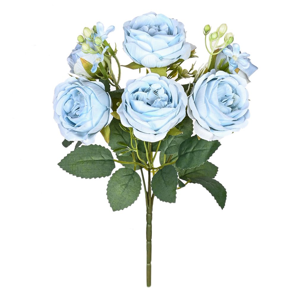 5 fork 15Head Silk Rose For Wedding arch Christmas Wreath Decoration Home Living Room bonsai Photography prop Artificial Flowers: SKY BLUE