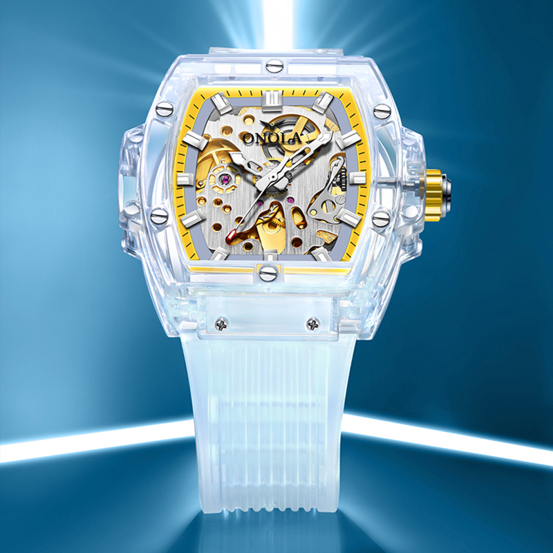 Luxe Herenhorloge Onola Plastic Transparante Holle Volautomatische Mechanische Horloges Heren Waterdichte Klok