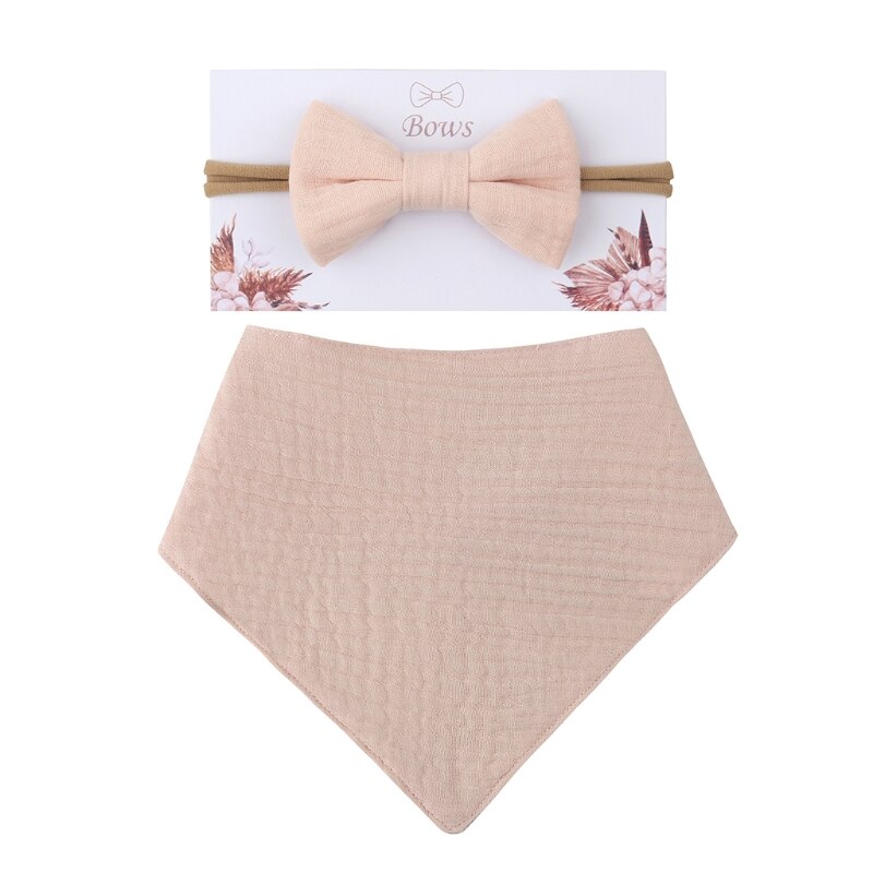 2Pcs Baby Meisjes Elastische Boog Hoofdband Speeksel Handdoek Set Prinses Strik Haarband: 9